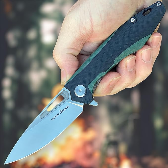 TACTICAL GEARZ Pocket Folding Knife for EDC, D2 Steel Blade, Dual Color G10 Handle, Includes Sheath