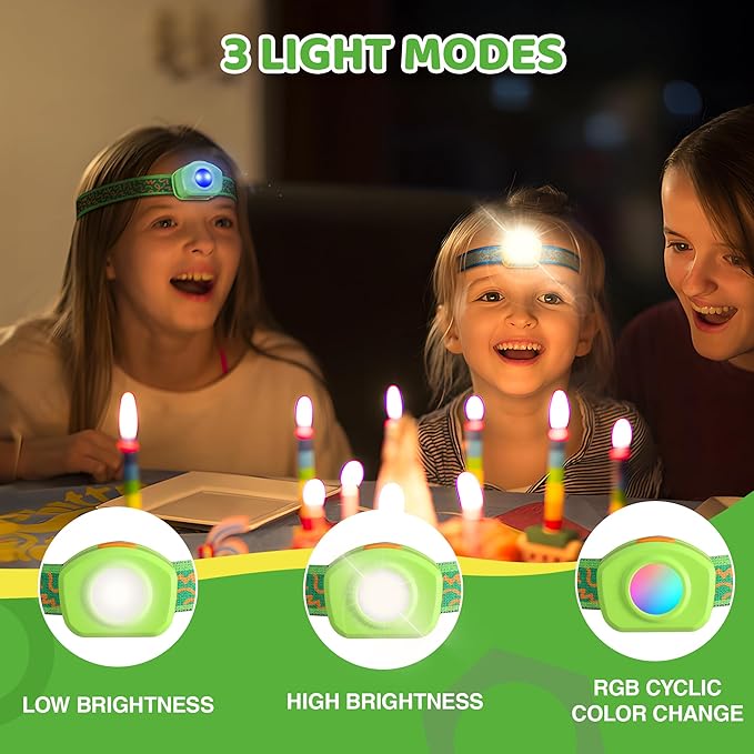 EverBrite LED Headlamp Rechargeable Kids Headlamp with RGB Mode and Adjustable Headband, 3 Modes