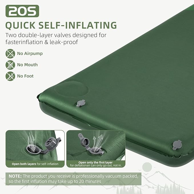 Memory Sleeping Pad, 3.1" Ultra-Thick Foam Sleeping Mats for Camping, Easy Inflate&Deflate,9.5