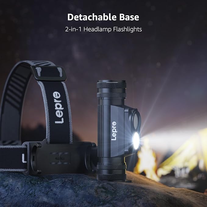 Lepro 1000 Lumen Headlamp Rechargeable - Powerful Detachable Head Lamp with 2200 mAh Battery, Super