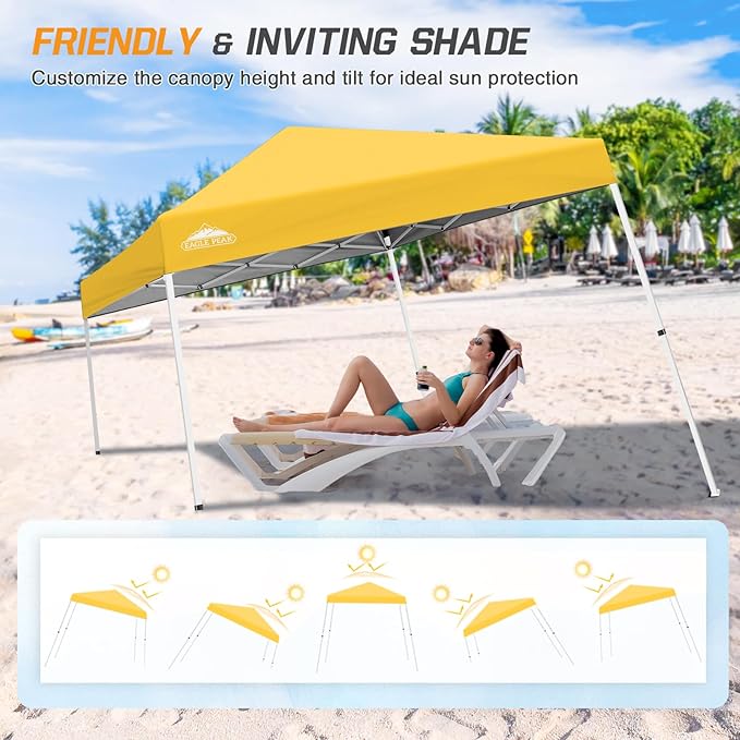 EAGLE PEAK 10x10 Slant Leg Pop-up Canopy Tent Easy One Person Setup Instant Outdoor Beach Canopy