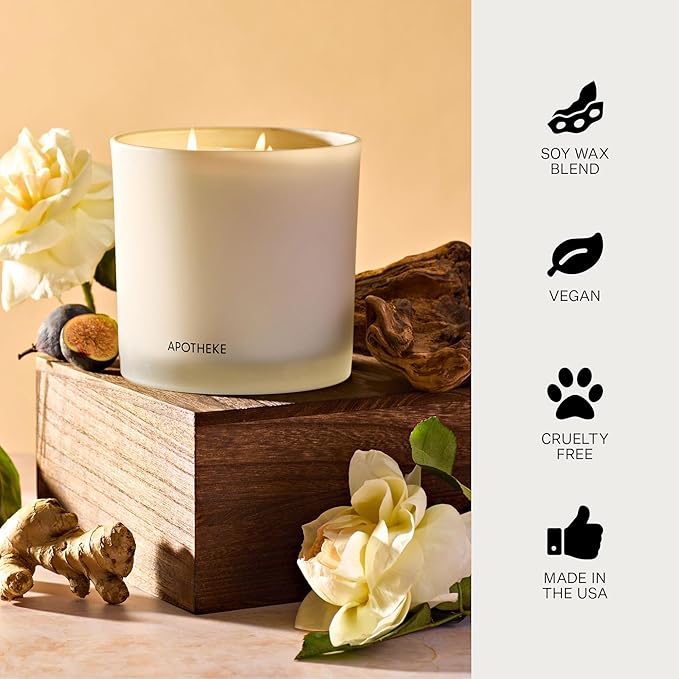 Apotheke 3-Wick Scented Candles for Home, Cedarwood Ginger - 26 oz Soy Wax Jar Candle Gift for