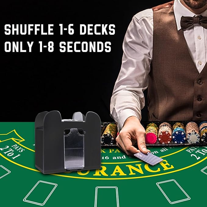 GSE Blackjack Game Combo Set with Blackjack Layout Felt, 6-Deck Automatic Card Shuffler, 8-Deck