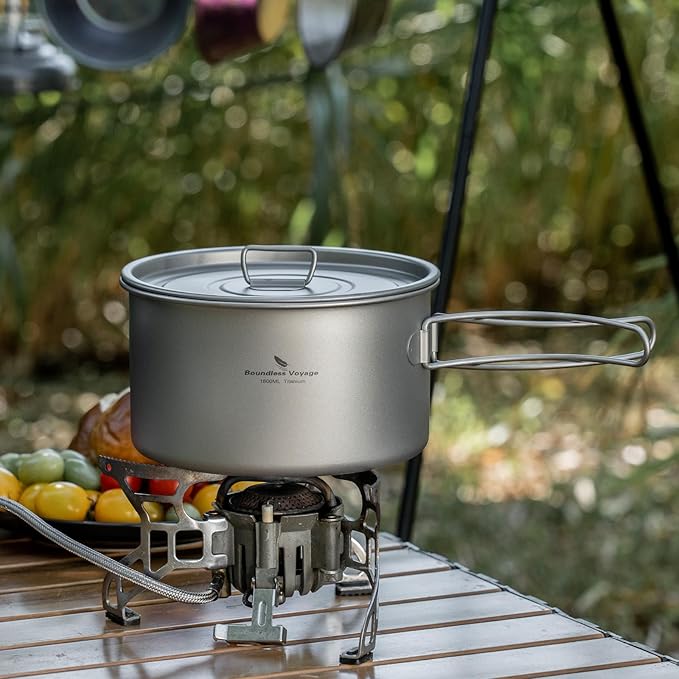 Boundless Voyage Titanium Pot Portable Camping Cookware Lightweight Cooking Pot Set for Outdoor