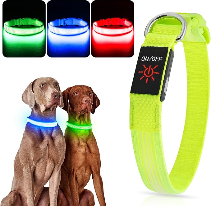 YFbrite Light up Dog Collar, USB Rechargeable LED Puppy Collar Super Bright Adjustable Glowing Dog