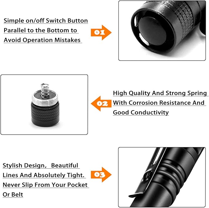 CZS LED Flashlight Penlight 1000 Lumens Battery-Powered Handheld Pen Light Pocket Torch Powered by