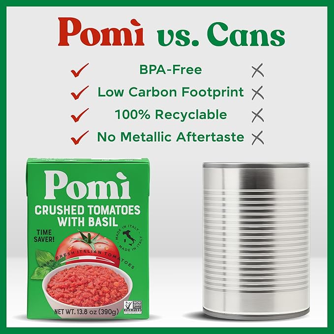 Pomì Crushed Tomatoes with Basil - Creamy, Velvety Italian Sauce, No Salt, Additives/Preservatives