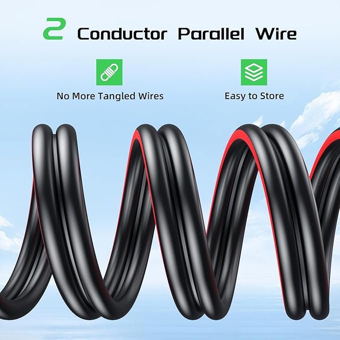 Bateria Power 6 Feet 10AWG Solar Panel Extension Cable, 10mm² Twin Wire Conductor Parallel Solar