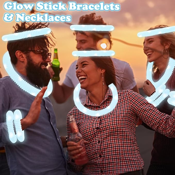 24 PCS White Glow Sticks Party Favors for Kids, Light Up Necklaces Bracelets Accessories for