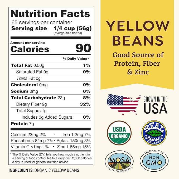 Organic Yellow Canary Beans 5 lb - Non-GMO, USDA Organic, Tested Clean Certified, Vegan - Rich in
