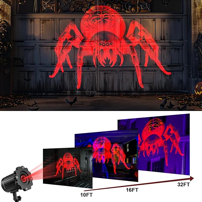 Giant Spiders Halloween Projector Outdoor Indoor,2025 Upgraded 3D Dynamic Halloween