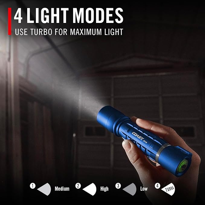 Coast XP11R 2600 Lumen USB-C Rechargeable LED Flashlight with Slide Focus®?¯and Pure Beam® Focusing Optic, 4 Light Modes, Blue