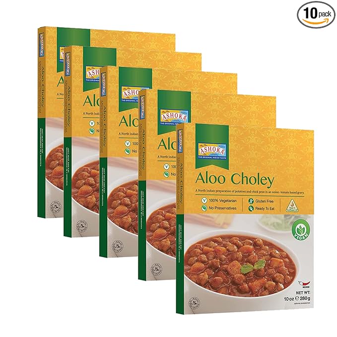 Ashoka Microwavable Meals 1932, Vegan Chickpeas & Potatoes, All-Natural, Kosher Certified, Heat &