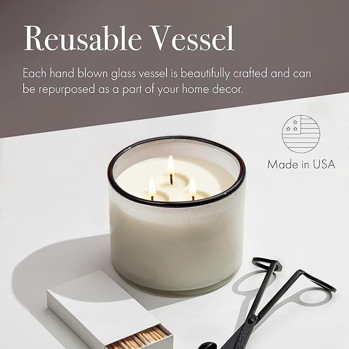 LAFCO New York 3-Wick Candle, Champagne - 30 oz - 120-Hour Burn Time - Reusable, Hand Blown Glass
