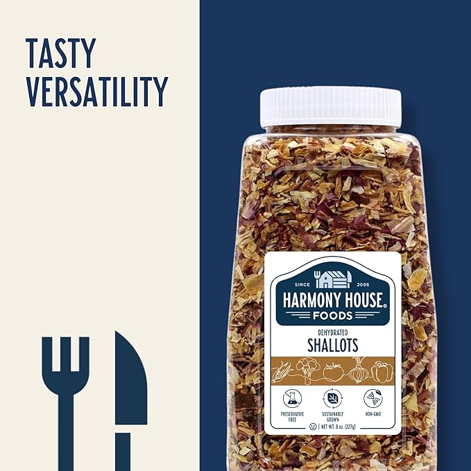 Harmony House Premium Dehydrated Shallots (8 oz, Quart Size Jar)