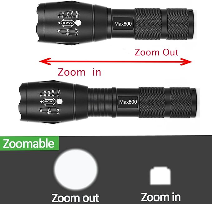 4 Pack Military Grade Tactical LED 2000 Lumen 5 Modes Zoomable Flashlight Torch for Camping