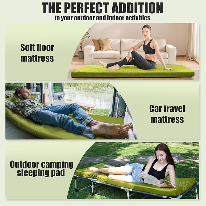Sleeping Pad,3-inch Thick Memory Foam Camping Mattress,Portable Roll-Up Mat for