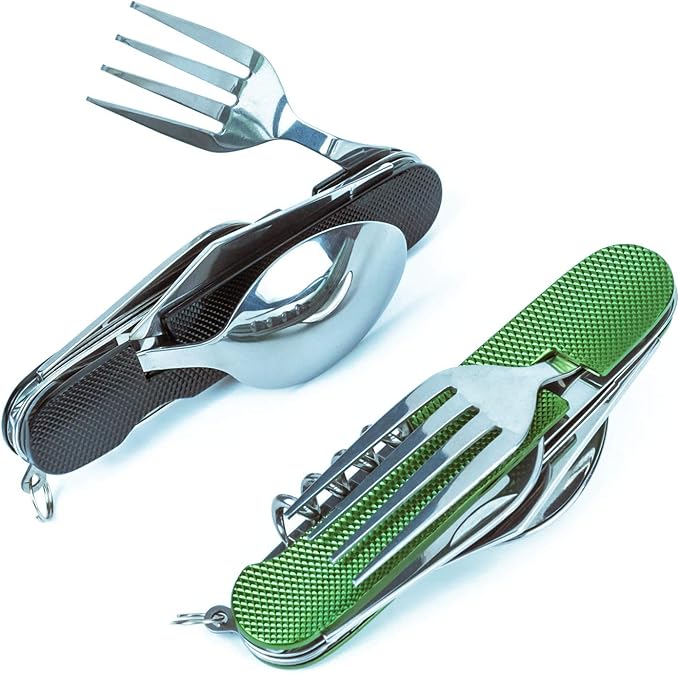 6-in-1 Multi-Function Camping Utensil Flatware Set Detachable Spoon Fork Knife Combo Mess Kit with