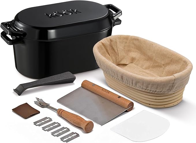 Kook Dutch Oven with Lid, Sourdough Bread Baking Supplies, Banneton Bread Proofing Set, Dual