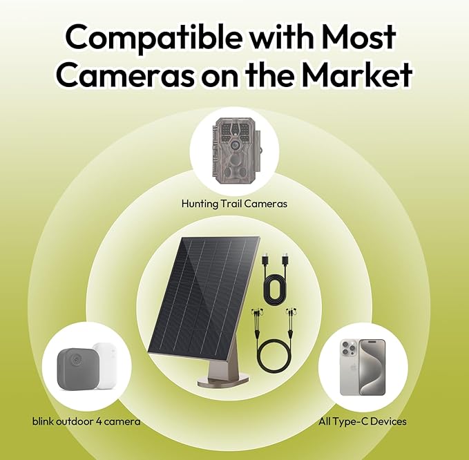 8W Solar Panel for Trail Camera with Build-in 72Wh Rechargeable Battery, Comes with 360°Adjustable