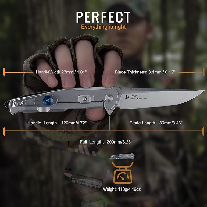 Tactical Folding Pocket Knife for men,14C28N Stainless Steel Blade,Frame Lock,G10 Handle,EDC Small