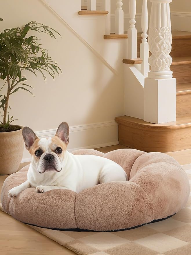 OhGeni 31 inches Calming Donut Orthopedic Dog & Cat Bed for Medium Pets, Warming Comfort Fluffy