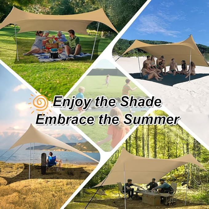 10×10ft UPF50+ Beach Tent Sun Shelter, Windproof Stable Outdoor Pop Up Beach Shade Canopy for