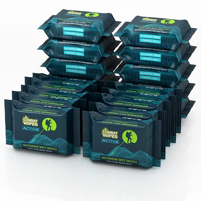 Combat Wipes ACTIVE Outdoor Wet Wipes - Extra Thick Camping Gear, Biodegradable, Body & Hand