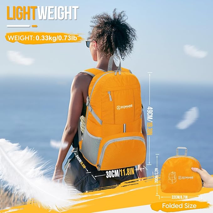 ZOMAKE Lightweight Packable Backpack 35L, Light Foldable Backpacks Water Resistant Collapsible