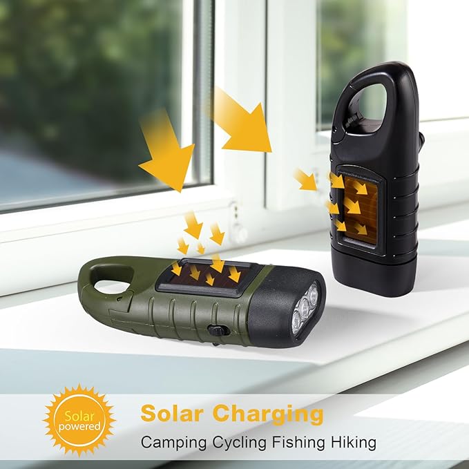 Mudder 4 Pack Hand Crank Solar Powered Flashlight Emergency Rechargeable Led Flashlight Survival