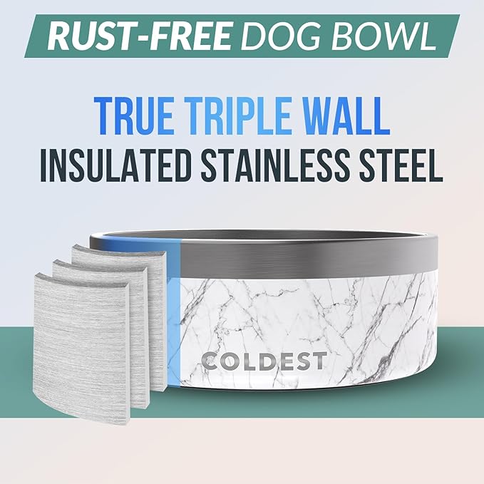 Coldest Dog Bowl - Anti Rust Metal, Non Slip, 3 Layers Insulated Stainless Steel Dog Bowls - Spill
