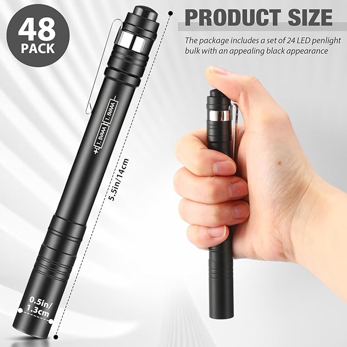 48 Pack Mini Pen Flashlights Bulk LED Pen Lights Aluminum Pocket Flashlights with Clips Small