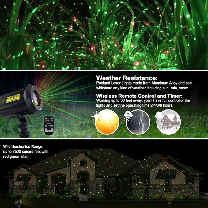 Poeland Garden Lights Moving Laser Christmas Lights Star Projector for Home and Garden