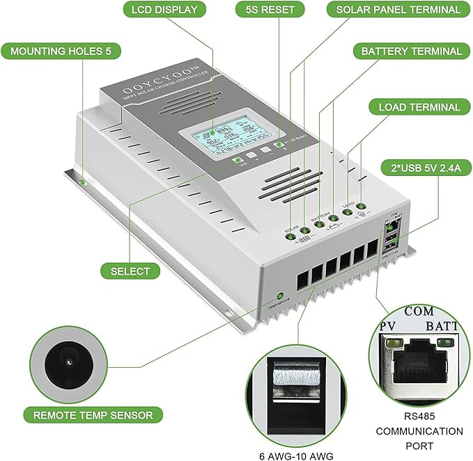 MPPT Charge Controller 100 amp 12V/24V Auto, 100A Solar Panel Charge Regulator with Blacklight LCD
