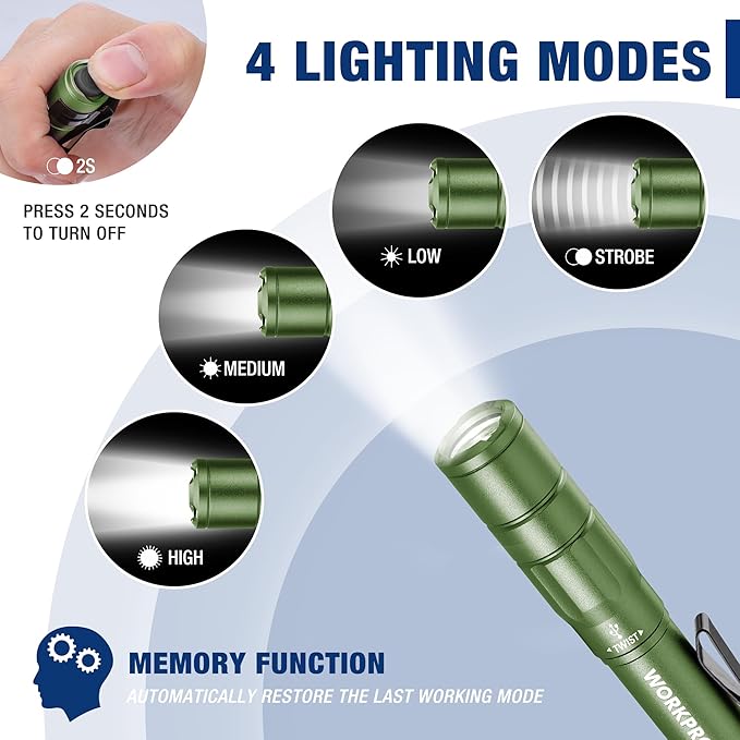 WORKPRO Rechargeable Pen Light, Mini Flashlight, 2 Pack Ultra-Compact EDC Flashlight, Pocket