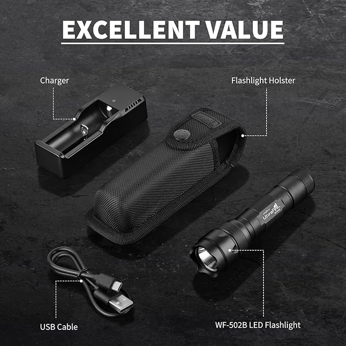 ULTRAFIRE Tactical Flashlight with Holster Pouch, 1000 Lumen Single Mode Police Flashlight for Duty