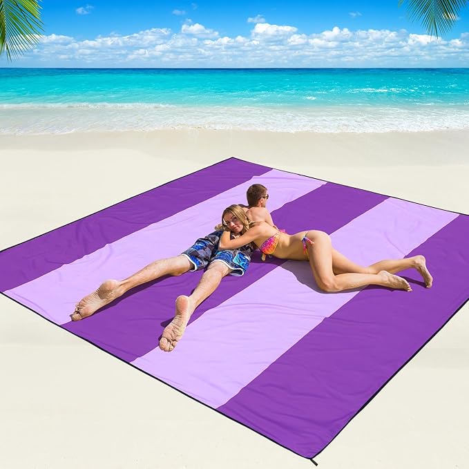 Beach Blanket Waterproof Sandproof Beach Mat 79" X 83"/10'x9'for 2-8 Adults Quick Drying Outdoor