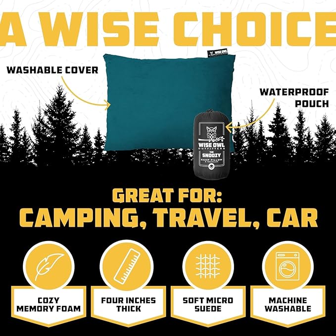 Wise Owl Outfitters Camping Pillow – Memory Foam Travel Pillow for Airplane Sleeping, Hiking