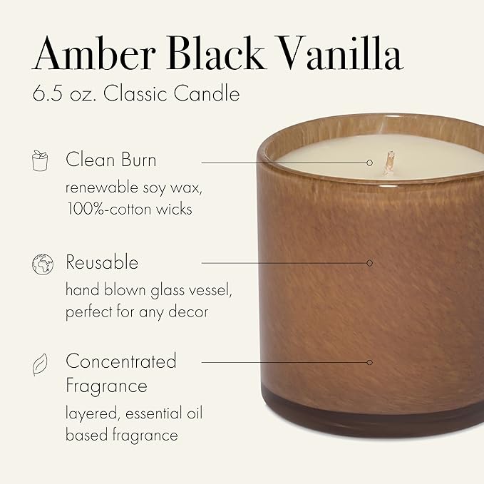 LAFCO New York Classic Candle, Amber Black Vanilla - 6.5 oz - 50-Hour Burn Time - Reusable, Hand