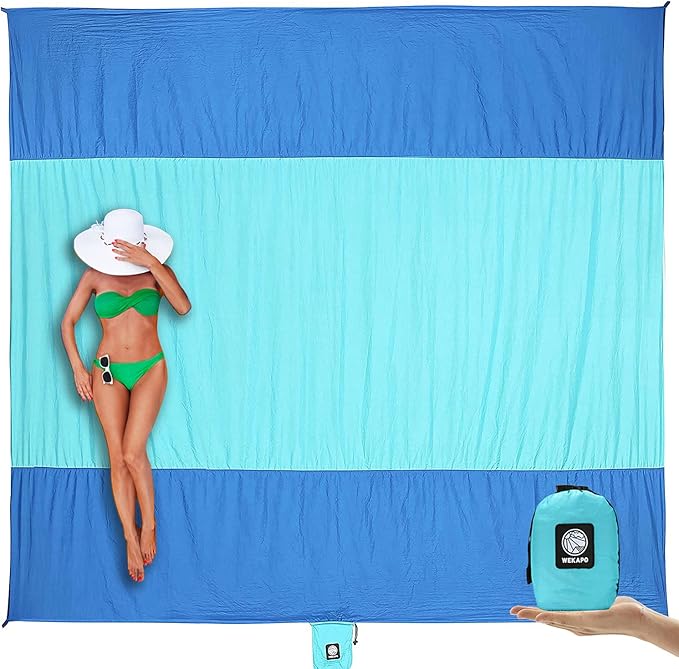 WEKAPO Beach Blanket Sandproof Waterproof, Extra Large Beach Mat, Oversized & Compact Sand Free Mat