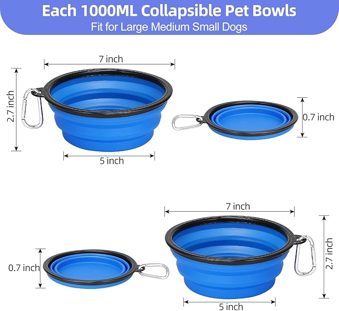 Kytely Large Collapsible Dog Bowls 2 Pack, 34oz Foldable Dog Travel Bowl, Portable Pet Water Food