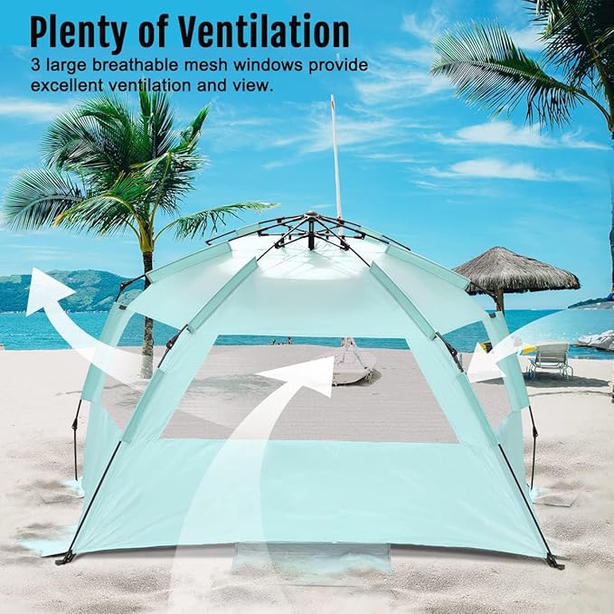 WhiteFang Deluxe Pop Up Beach Tent Sun Shade Shelter for 3-4/5-6 Person, UV Protection, Extendable