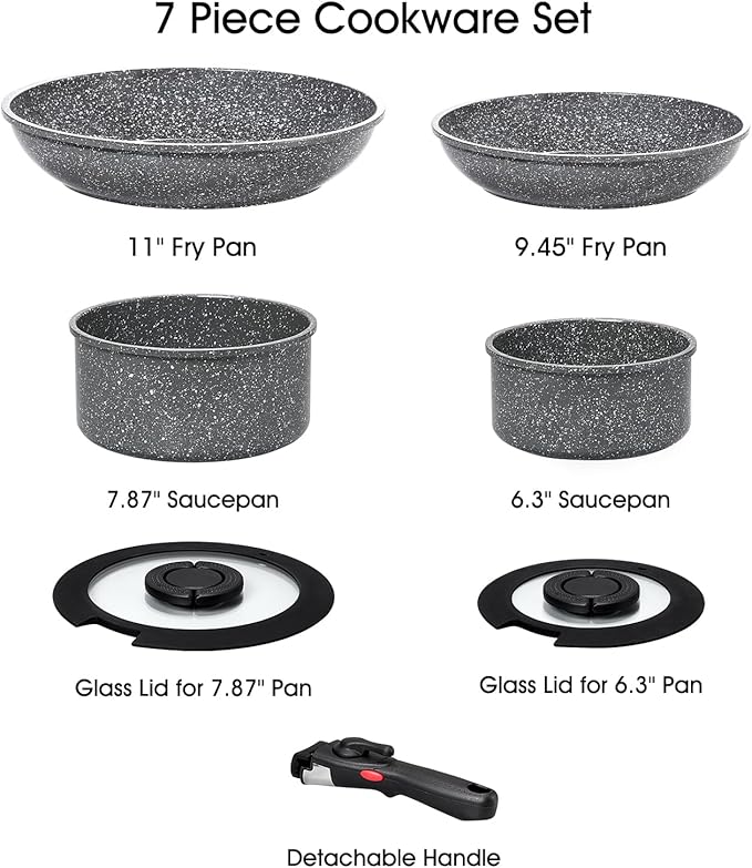 ROSSETTO 7pcs Pots and Pans Set Non Stick from France, Ceramic Cookware Set with Removable Handle