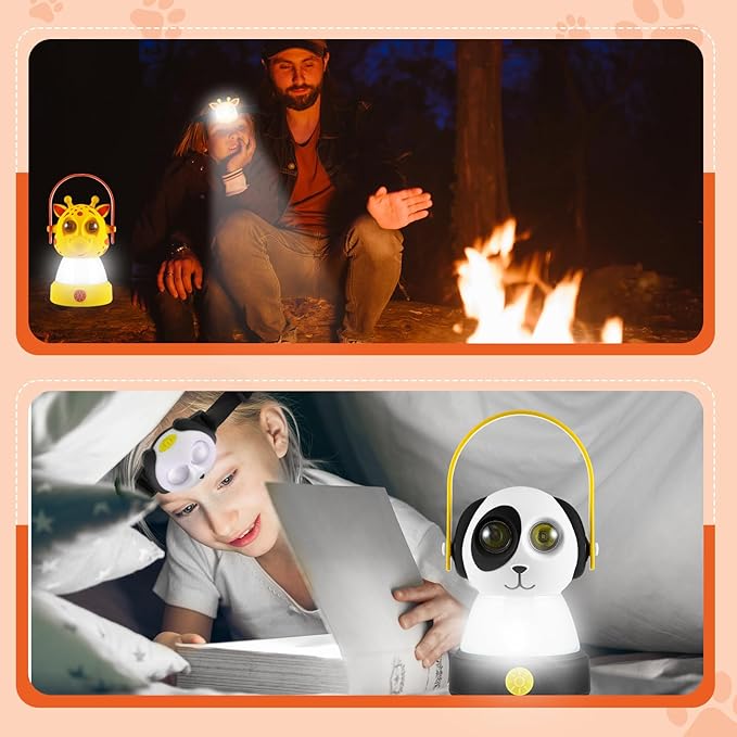 VIHOSE 2 Set Animal LED Camping Lantern and Headlamp 4 Pcs Animal Themed Camping Equipment Room