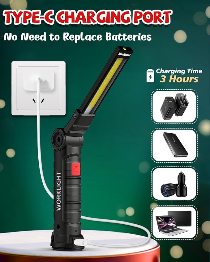 Coquimbo Tool Gifts for Men Him, Rechargeable LED Work Lights Grill Light with Magnetic Base 5