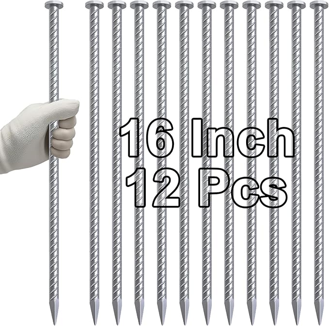 VVOKGO 16 Inch Rebar Stakes Metal Asphalt Anchoring Spikes Ground (12pcs), 1/2 Inch Diameter