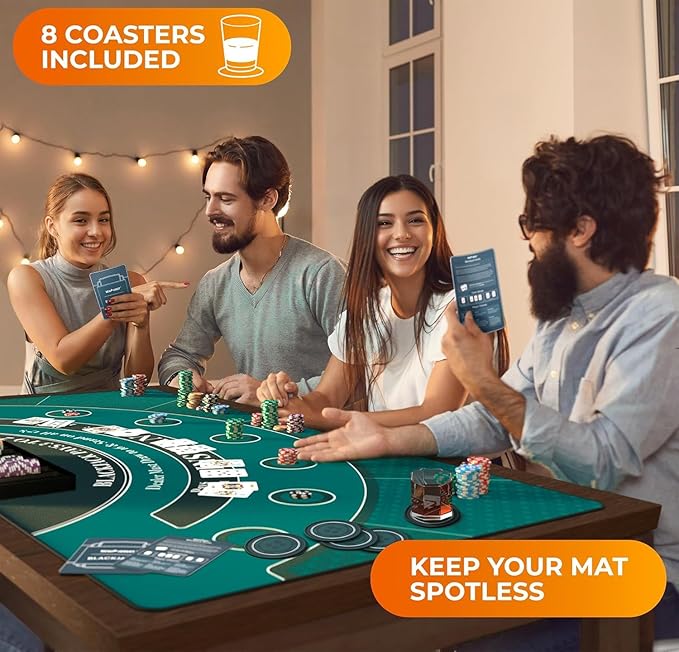 Newverest Blackjack Mat 70" x 35", Blackjack Table Top for Home Game Nights with Friends | Black