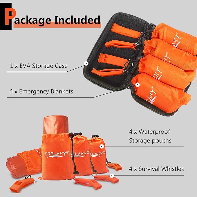 Frelaxy Emergency Blanket 2-Pack/4-Pack, Extra-Thick Extra-Large Space Blankets with Whistles