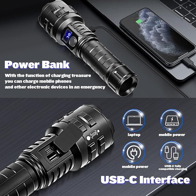 Flashlights High Lumens Rechargeable, 1000000 Lumens Hight Lumens Super Bright Handheld LED Flash