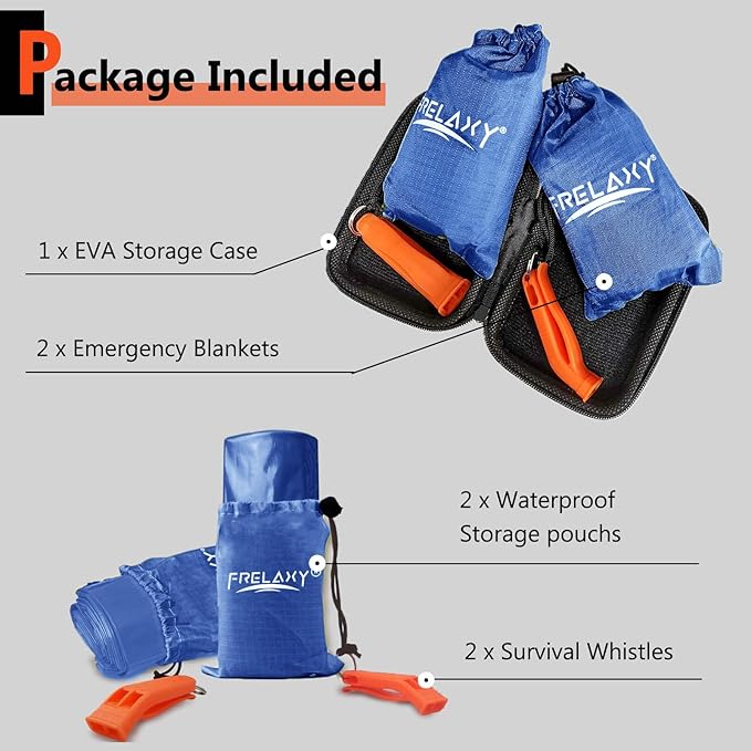 Frelaxy Emergency Blanket 2-Pack/4-Pack, Extra-Thick Extra-Large Space Blankets with Whistles